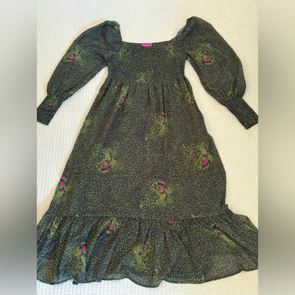 Betsey Johnson Black Dress with Green and Pink Floral Print
